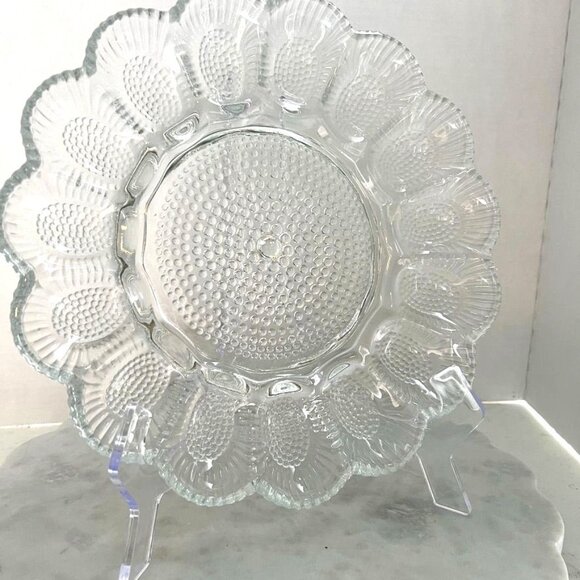 EAPG Hobnail Indiana Glass 11 Horderves Plate for 15 Deviled Eggs and More - Picture 3 of 14